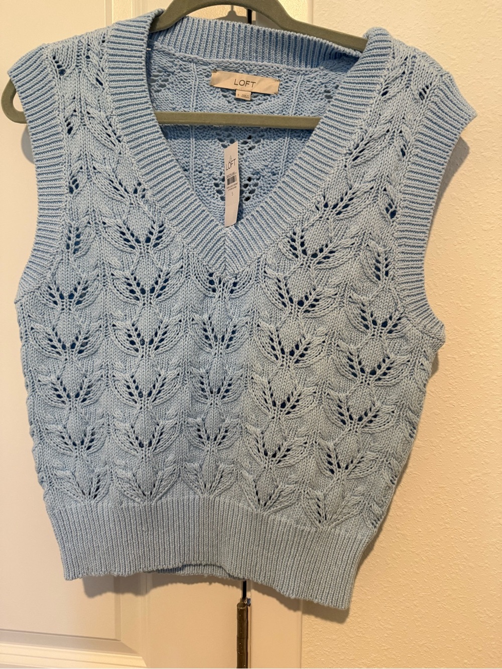 LOFT Pastel Blue Open-Knit V-Neck Sweater Vest